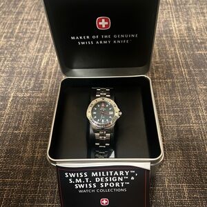 Swiss Military Stainless Steel Watch with Black Dial